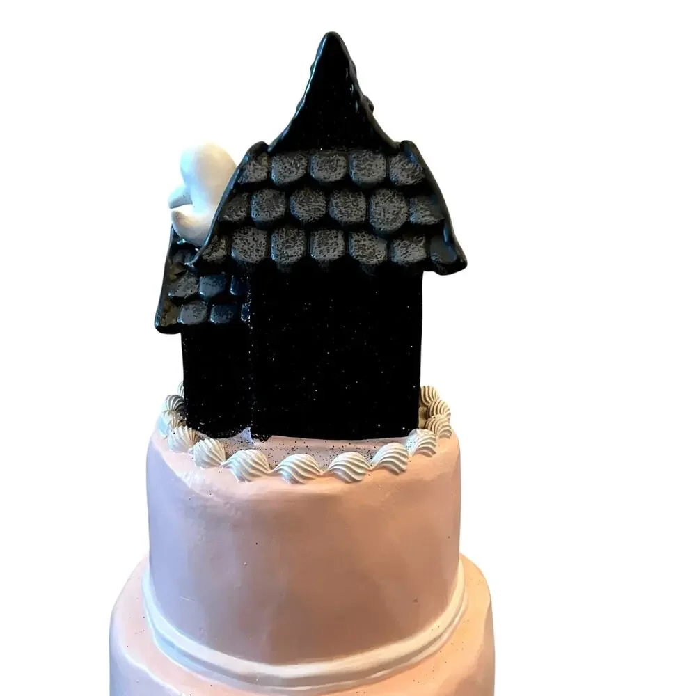 Viral Pink & Black Halloween Haunted House Faux Cake 22in Glitter Ghosts NEW